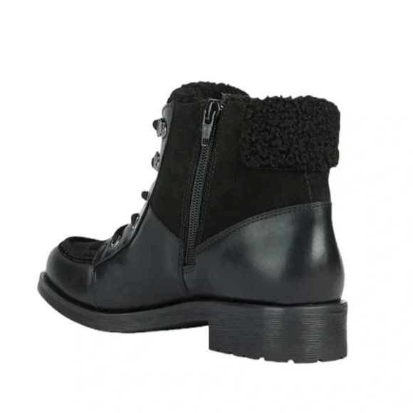 Geox Waterproof Rawelle ABX Leather Combat Ankle Boots Faux Fur Black Size 7 NWT - Picture 3 of 15